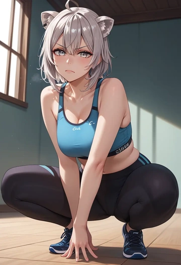 hololive,shishiro_botan_(1st_costume),yoga shorts, bra  - AI generated anime art