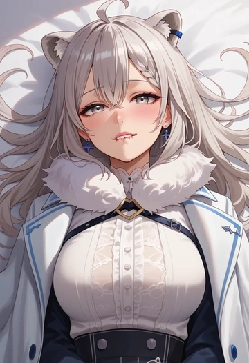 hololive,shishiro_botan_(1st_costume),coat,fur-collar,tailored trousers  - AI generated anime art