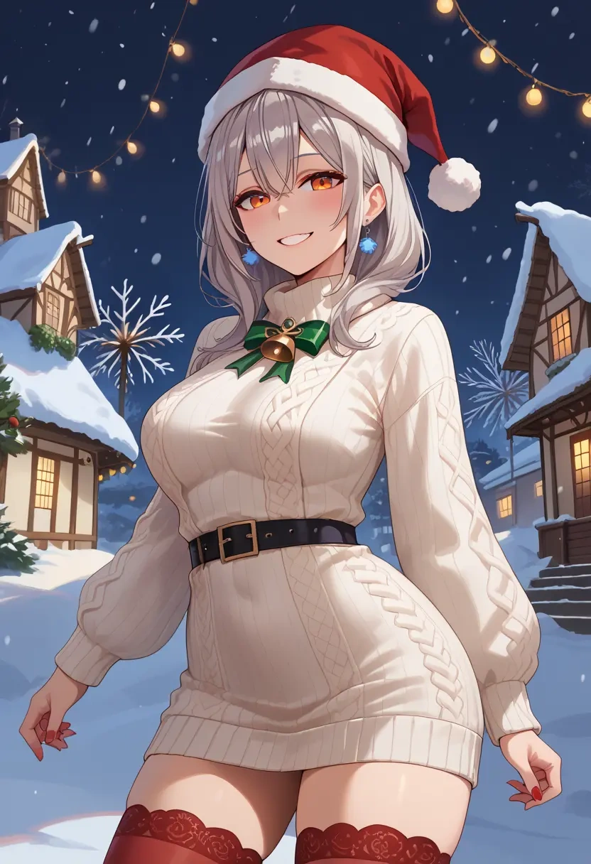 hololive,shishiro_botan,Christmas,sweater dress,stockings  - 