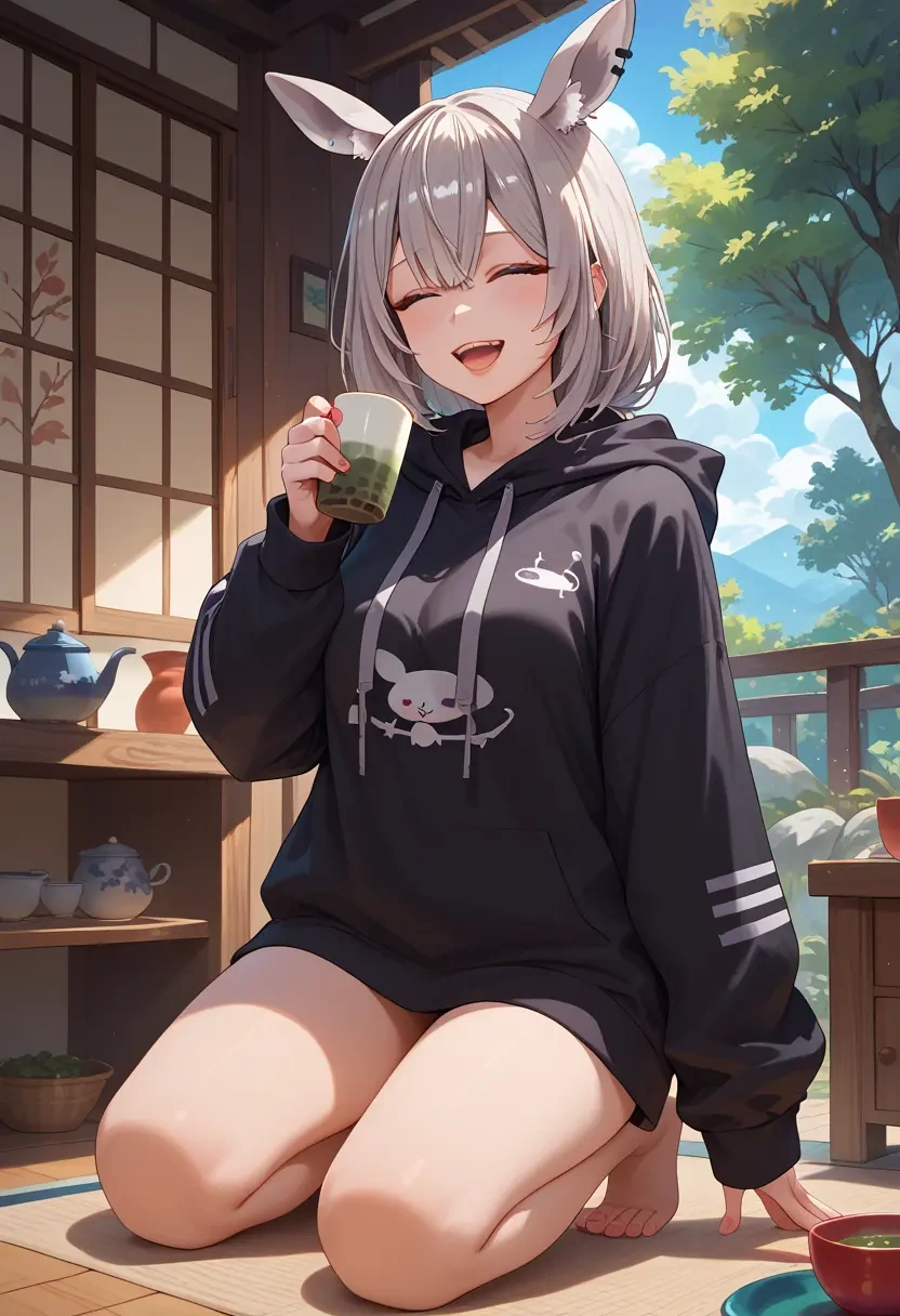 hololive,shishiro_botan,oversized graphic hoodie,thigh-high socks,shorts  - 