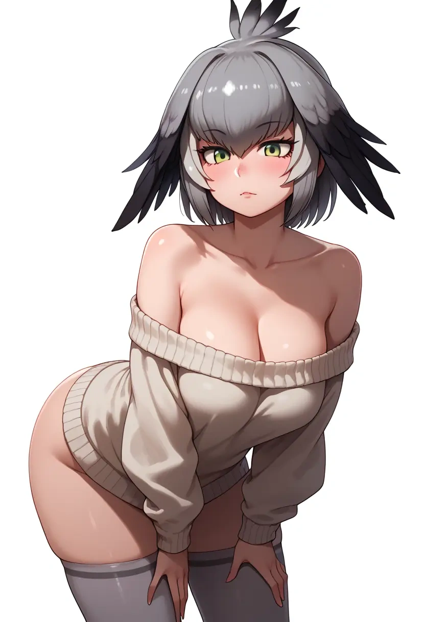 kemono_friends,shoebill_(kemono_friends),off-shoulder,sweater  - 