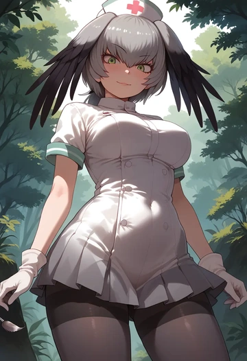 kemono_friends,shoebill_(kemono_friends),nurse, pantyhose,mini skirt  - AI generated anime art