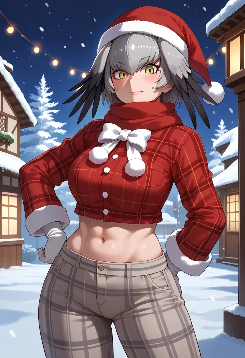 kemono_friends,shoebill_(kemono_friends),Christmas,plaid trousers  - 