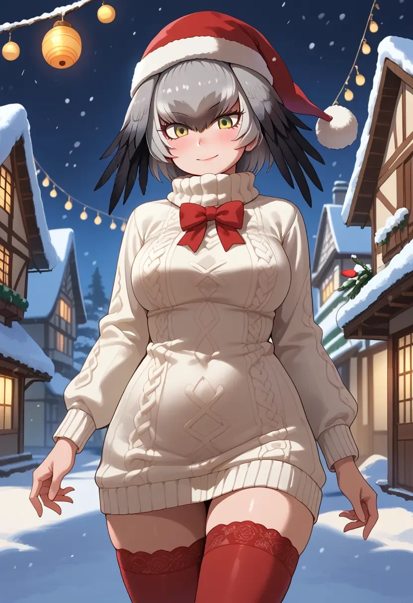 kemono_friends,shoebill_(kemono_friends),Christmas,sweater dress,stockings  - 