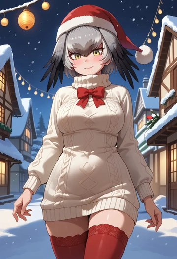 kemono_friends,shoebill_(kemono_friends),Christmas,sweater dress,stockings  - AI generated anime art