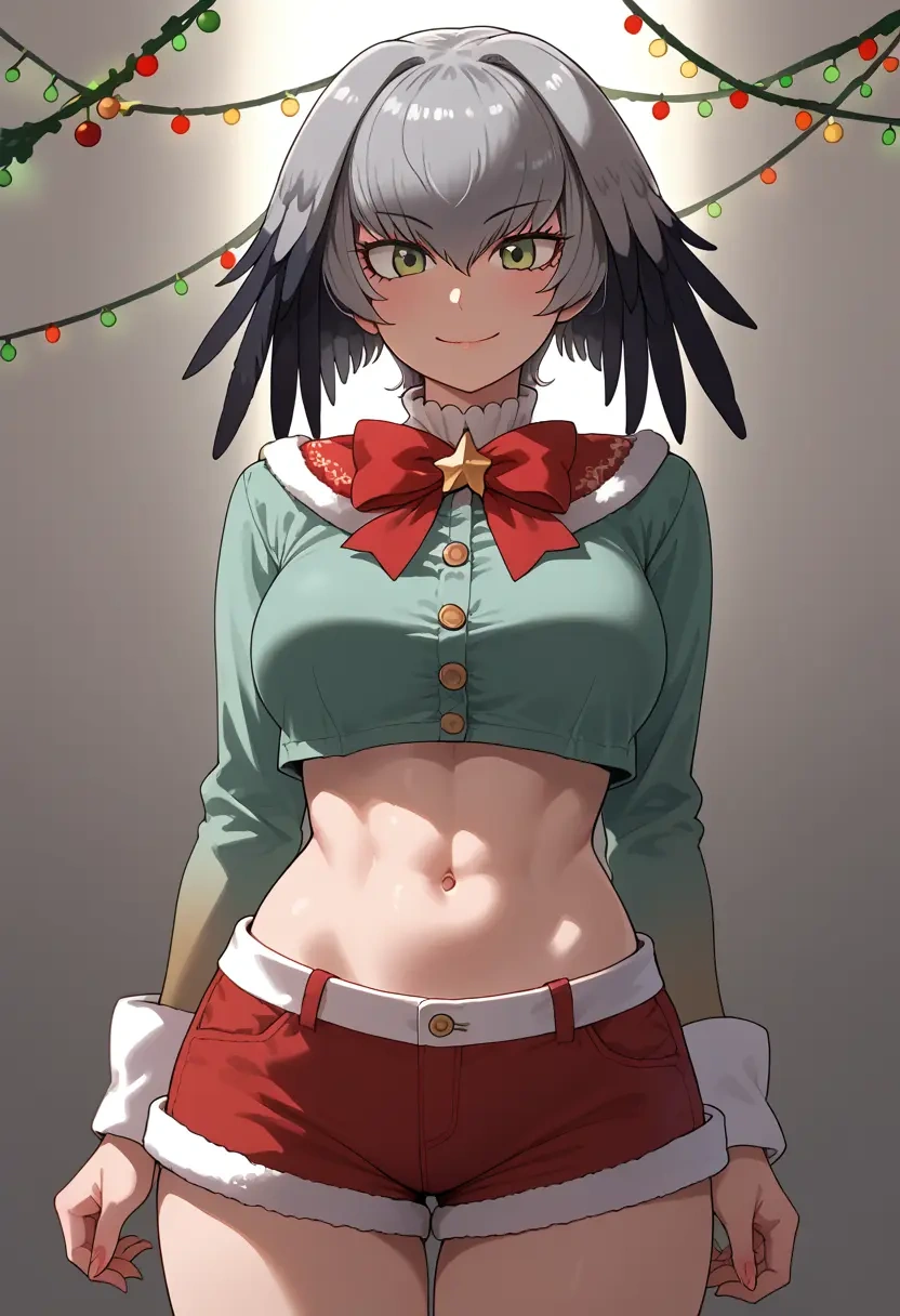 kemono_friends,shoebill_(kemono_friends),Christmas,red velvet shorts  - 