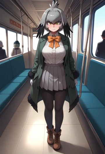 kemono_friends,shoebill_(kemono_friends),winter,student uniform,duffle coat  - AI generated anime art