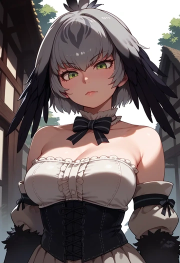 kemono_friends,shoebill_(kemono_friends),vampire corset,lace blouse,velvet skirt  - AI generated anime art