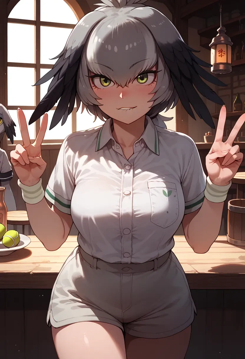 kemono_friends,shoebill_(kemono_friends),tennis polo,skort  - 