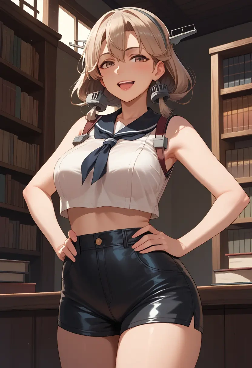 kantai_collection,shouhou_(kancolle),leather,shorts,crop top  - 