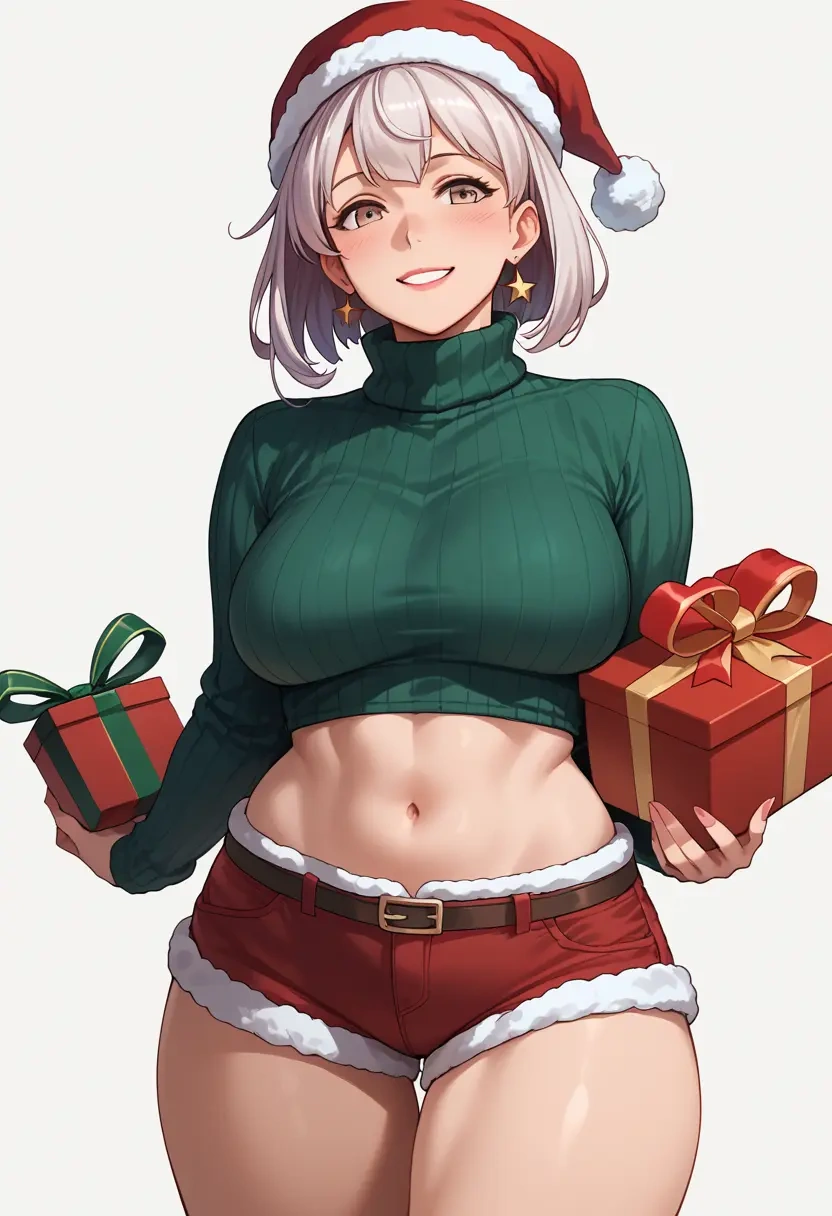 kantai_collection,shoukaku_(kancolle),Christmas,red velvet shorts,turtleneck sweater  - 