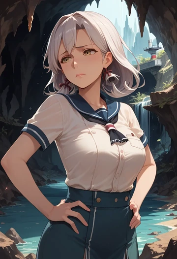 kantai_collection,shoukaku_(kancolle),handwritten script shirt,dolphin shorts  - AI generated anime art