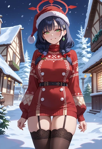 blue_archive,shun_(blue_archive),sweater,stockings,Thigh garters  - AI generated anime art