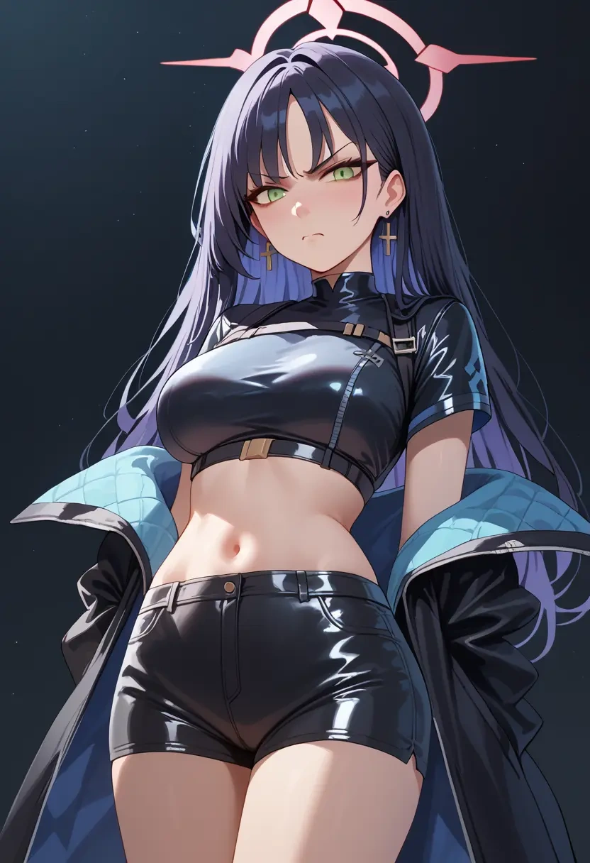 blue_archive,shun_(blue_archive),leather,shorts,crop top  - 