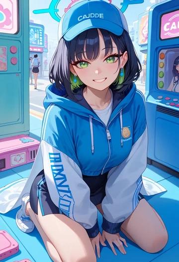 blue_archive,shun_(blue_archive),mesh graffiti top,dolphin shorts  - AI generated anime art