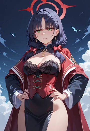 blue_archive,shun_(blue_archive),vampire corset,lace blouse,velvet skirt  - AI generated anime art