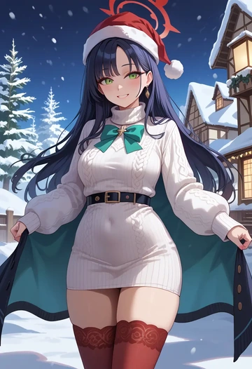 blue_archive,shun_(small)_(blue_archive),Christmas,sweater dress,stockings  - AI generated anime art