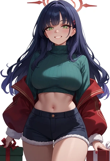 blue_archive,shun_(small)_(blue_archive),Christmas,red velvet shorts,turtleneck sweater  - AI generated anime art