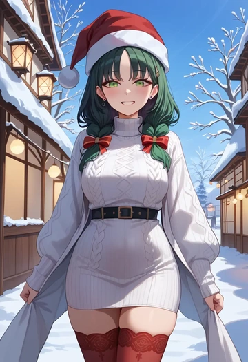 blue_archive,shun_(small)_(blue_archive),Christmas,sweater dress,stockings  - AI generated anime art