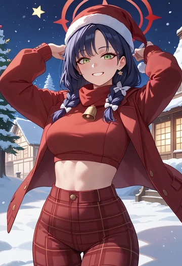 blue_archive,shun_(small)_(blue_archive),Christmas,plaid trousers  - AI generated anime art