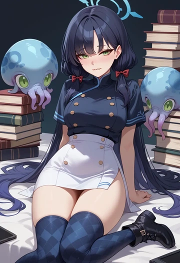 blue_archive,shun_(small)_(blue_archive),shirt dress,belted,stockings  - AI generated anime art