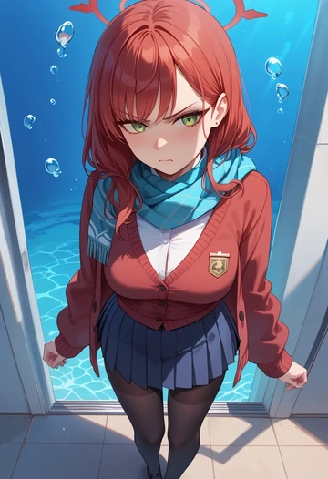 blue_archive,shun_(small)_(blue_archive),winter,student uniform,cardigan  - AI generated anime art