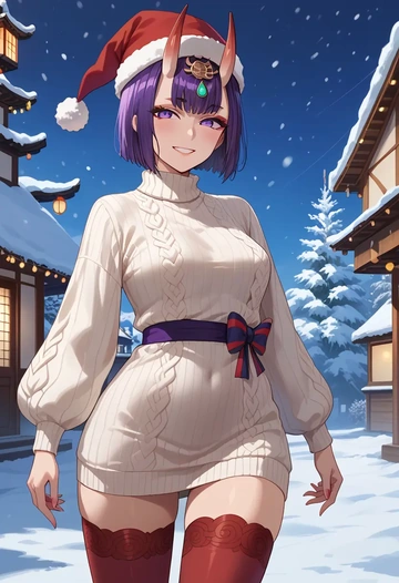 fate_(series),shuten_douji_(fate),Christmas,sweater dress,stockings  - AI generated anime art