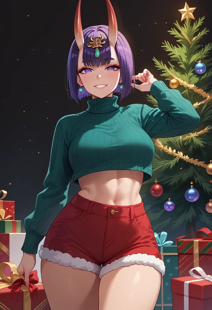 fate_(series),shuten_douji_(fate),Christmas,red velvet shorts,turtleneck sweater  - 