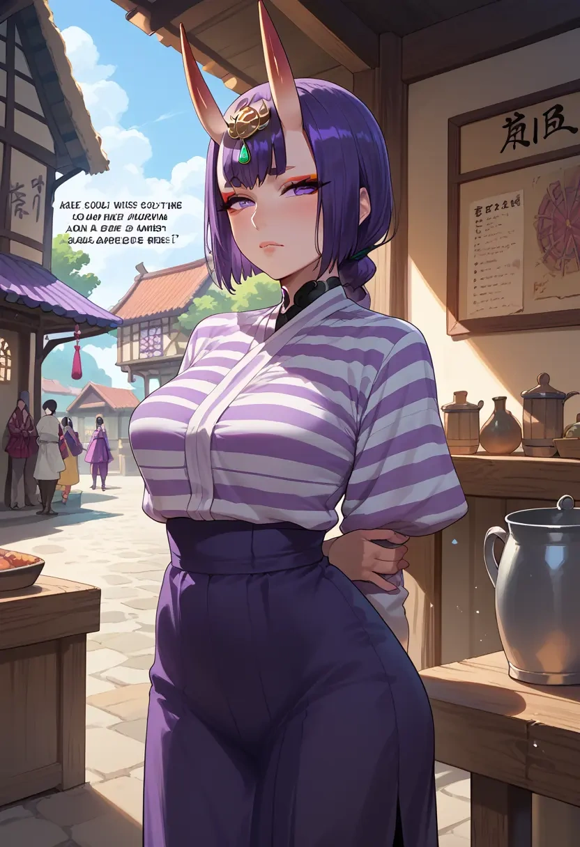 fate_(series),shuten_douji_(fate),striped graffiti blouse,dolphin shorts  - 