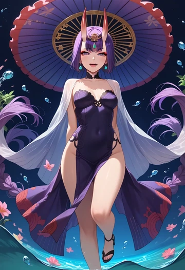 fate_(series),shuten_douji_(fate),gown,strapless,mermaid silhouette  - AI generated anime art