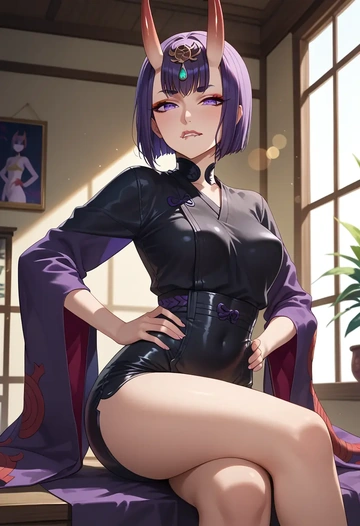 fate_(series),shuten_douji_(fate),leather,shorts  - AI generated anime art