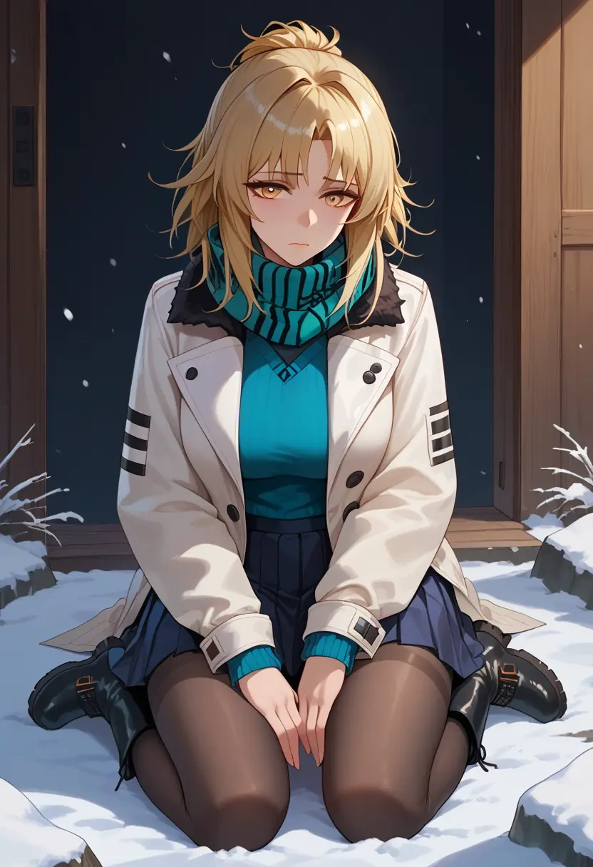 arknights,siege_(arknights),winter,student uniform,puffer jacket  - 