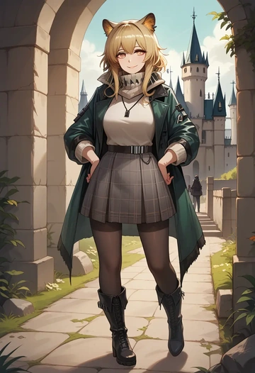 arknights,siege_(arknights),winter,student uniform,fur-lined parka  - AI generated anime art