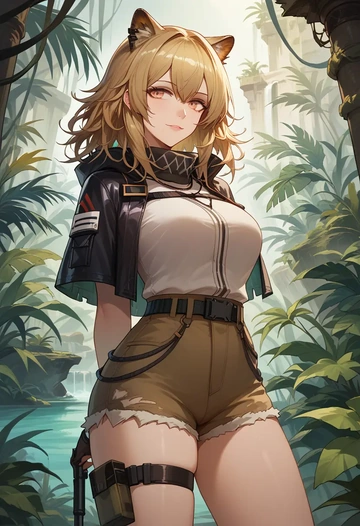 arknights,siege_(arknights),jogger shorts,oversized tank  - AI generated anime art