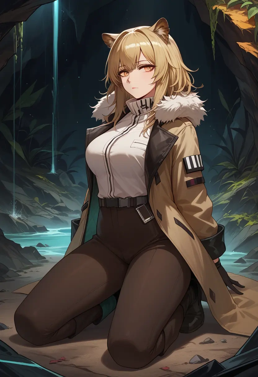 arknights,siege_(arknights),coat,fur-collar,tailored trousers  - 