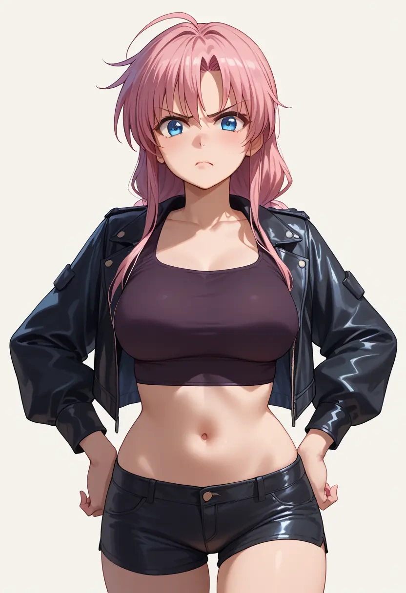 lyrical_nanoha,signum,leather,shorts,crop top  - 