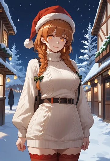 arknights,silence_(arknights),Christmas,sweater dress,stockings  - AI generated anime art