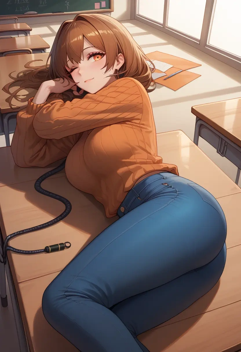 arknights,silence_(arknights),teacher, sweater, jeans shorts  - 