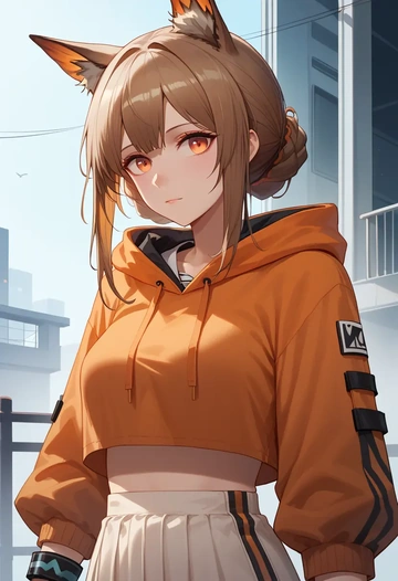 arknights,silence_(arknights),hoodie,cropped,high-waisted joggers  - AI generated anime art