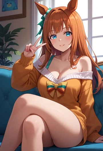 umamusume,silence_suzuka_(umamusume),off-shoulder,sweater  - AI generated anime art