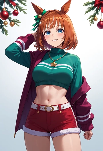 umamusume,silence_suzuka_(umamusume),Christmas,red velvet shorts  - AI generated anime art