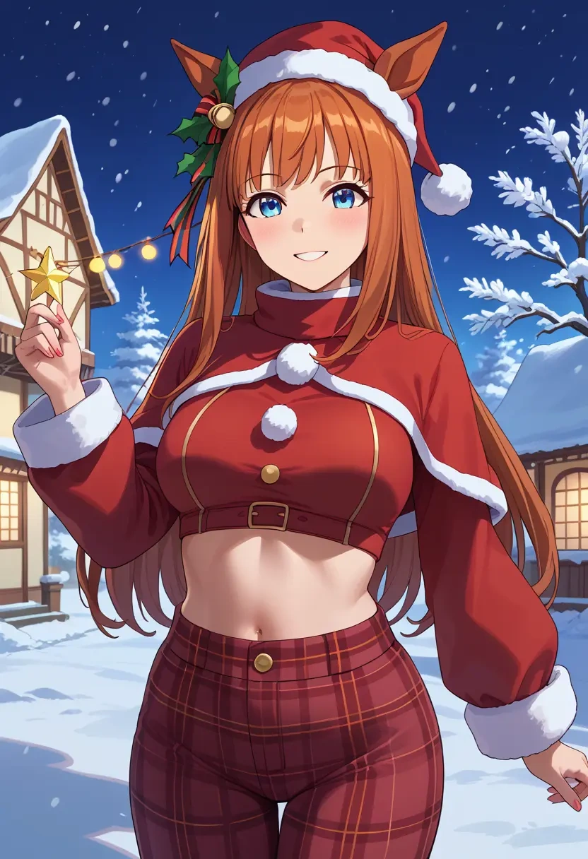 umamusume,silence_suzuka_(umamusume),Christmas,plaid trousers  - 