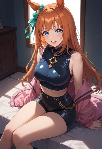 umamusume,silence_suzuka_(umamusume),leather,shorts,crop top  - AI generated anime art