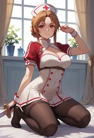 sword_art_online,silica,nurse, pantyhose,mini skirt  - AI generated anime art