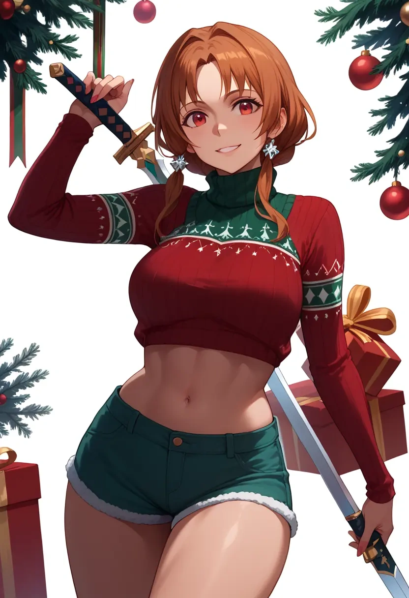 sword_art_online,silica,Christmas,red velvet shorts,turtleneck sweater  - 