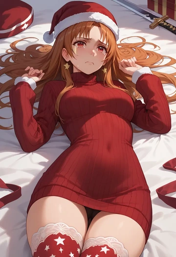 sword_art_online,silica,Christmas,sweater dress,stockings  - AI generated anime art