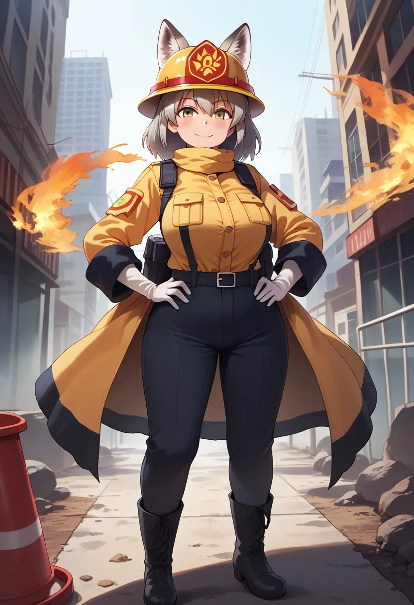 kemono_friends,silver_fox_(kemono_friends),firefighter  - 