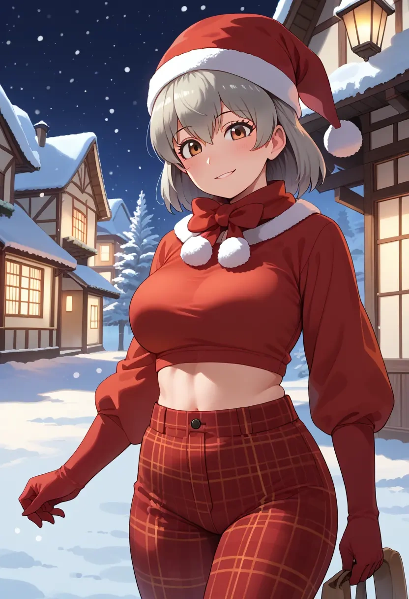 kemono_friends,silver_fox_(kemono_friends),Christmas,plaid trousers  - 