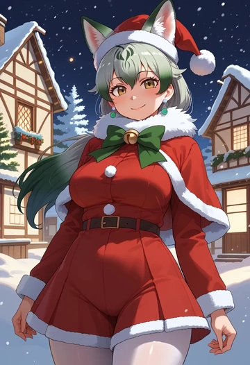 kemono_friends,silver_fox_(kemono_friends),Christmas,dress  - AI generated anime art