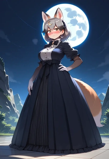 kemono_friends,silver_fox_(kemono_friends),gothic priestess gown,high slit,embroidered veil  - AI generated anime art